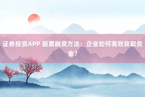 证券投资APP 股票融资方法：企业如何高效获取资金？
