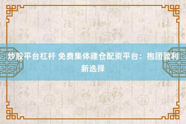 炒股平台杠杆 免费集体建仓配资平台：抱团盈利新选择