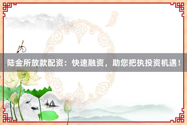 陆金所放款配资：快速融资，助您把执投资机遇！