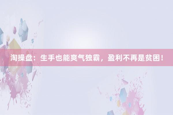 淘操盘：生手也能爽气独霸，盈利不再是贫困！