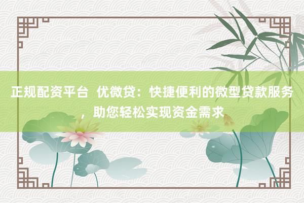 正规配资平台  优微贷：快捷便利的微型贷款服务，助您轻松实现资金需求