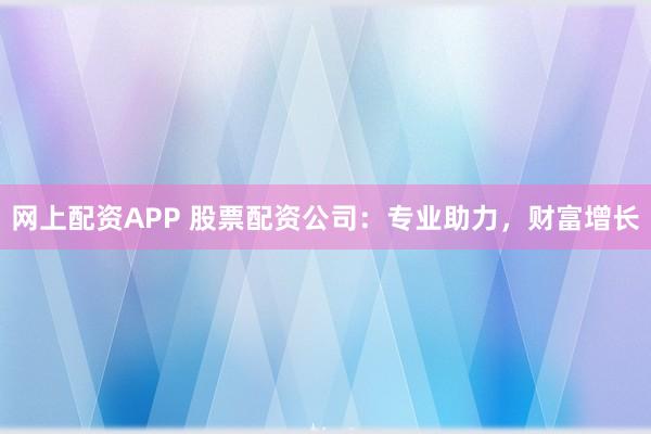 网上配资APP 股票配资公司：专业助力，财富增长