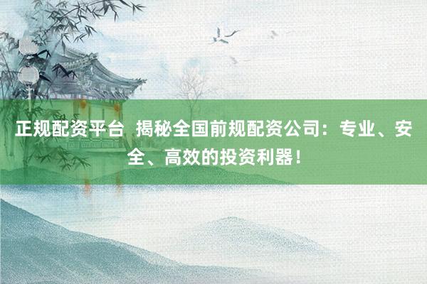 正规配资平台  揭秘全国前规配资公司：专业、安全、高效的投资利器！